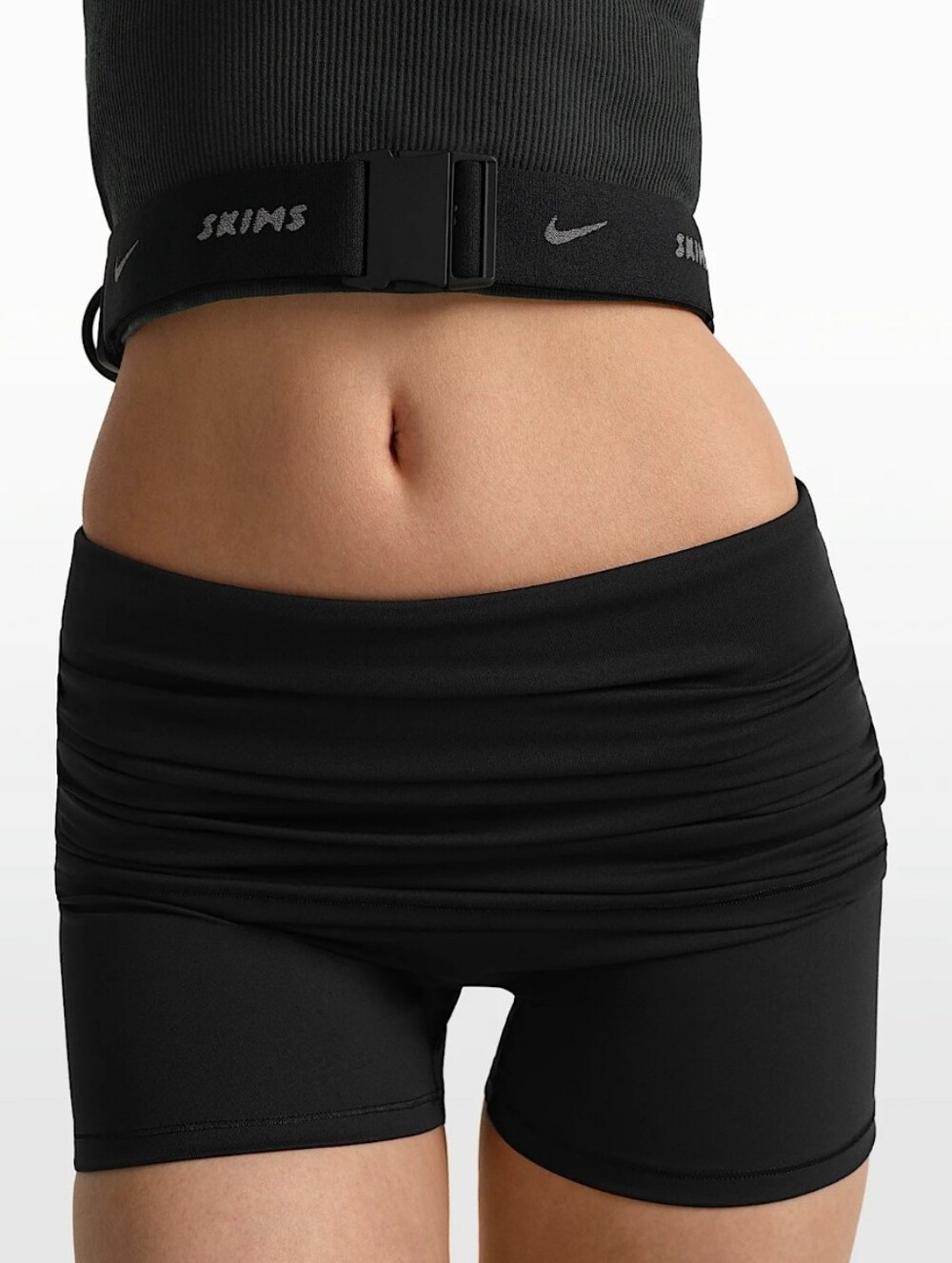 NIKE SKIMS NWT Matte Fold-Over Waistband Shorts Size SMALL OBSIDIAN